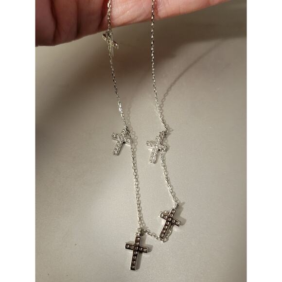 925 Sterling Silver 5 Cross Necklace Cubic Zirconia - Picture 4 of 5